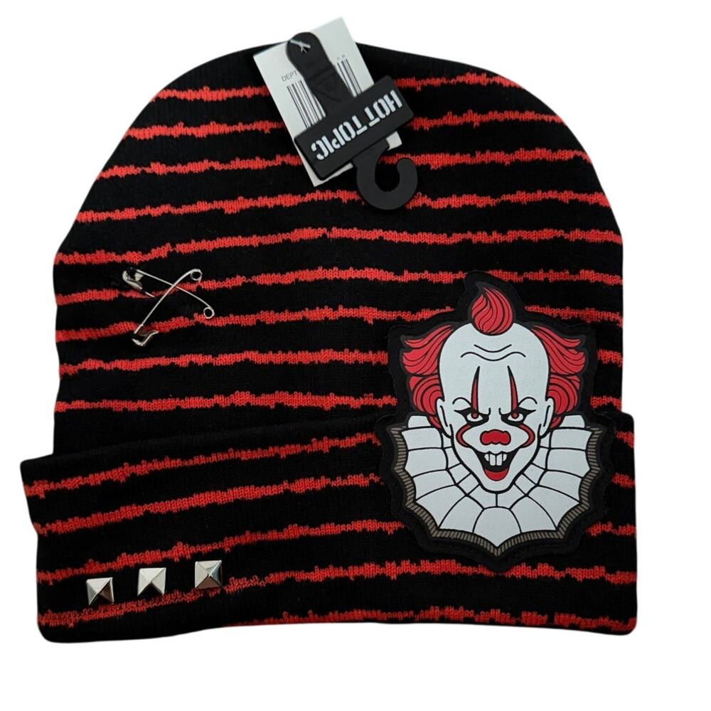 Pennywise Red and Black Stripe Pierced Beanie Hat NWT